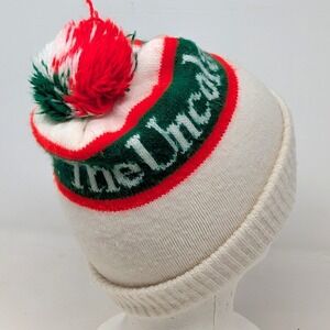 Vintage 7UP The Uncola Knit Pom Beanie Hat White Red Green Cuffed Soda Promo